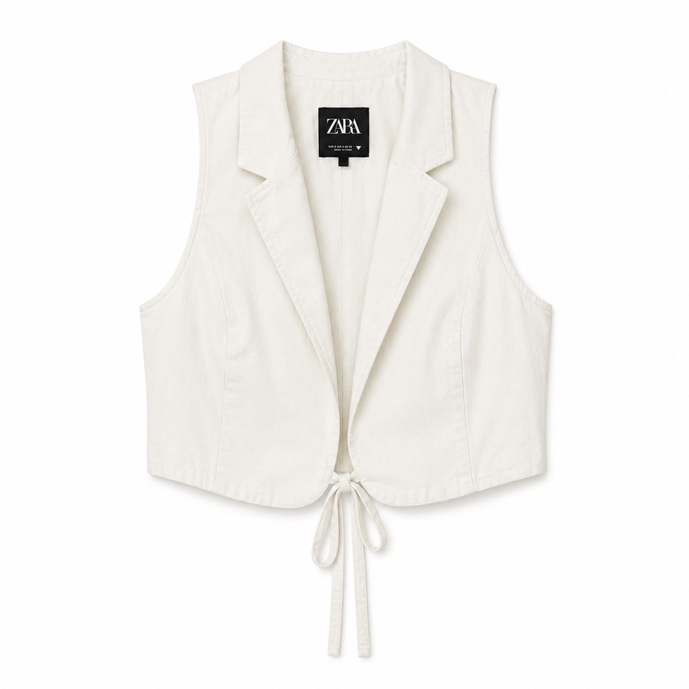 Zara White Tie Front Cropped Vest Top Small